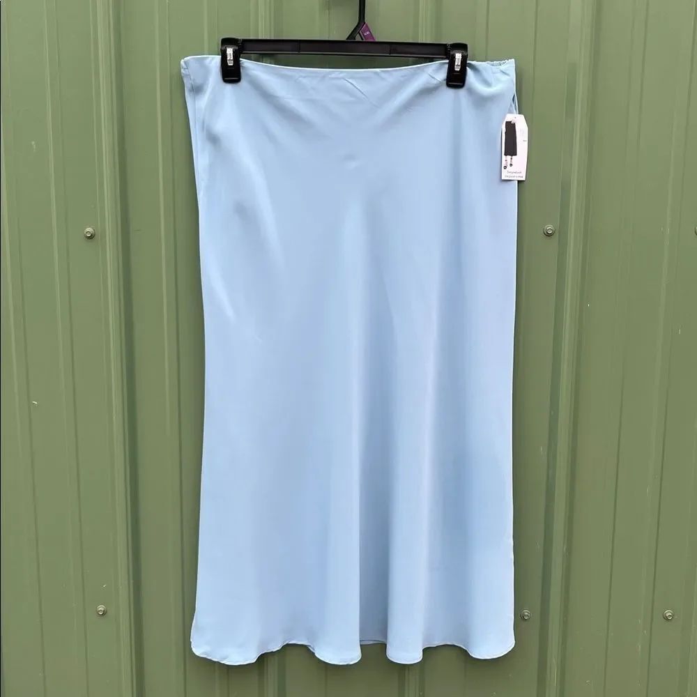 Midi Slip Skirt Satin Formal Elegant Blue Pull-On Size XXL